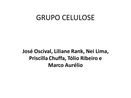 GRUPO CELULOSE José Oscival, Liliane Rank, Nei Lima, Priscilla Chuffa, Tólio Ribeiro e Marco Aurélio.
