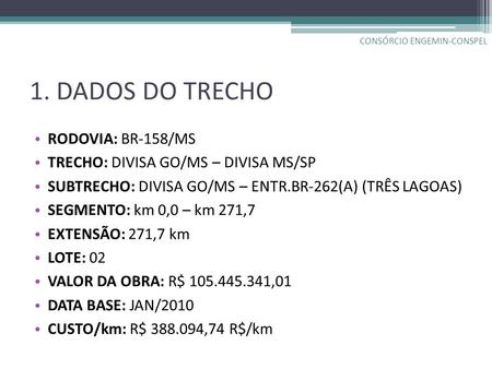 1. DADOS DO TRECHO RODOVIA: BR-158/MS