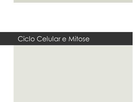 Ciclo Celular e Mitose.