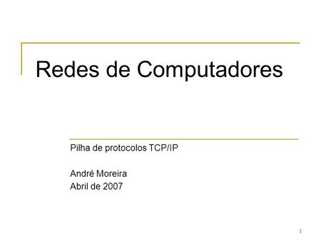 Pilha de protocolos TCP/IP André Moreira Abril de 2007