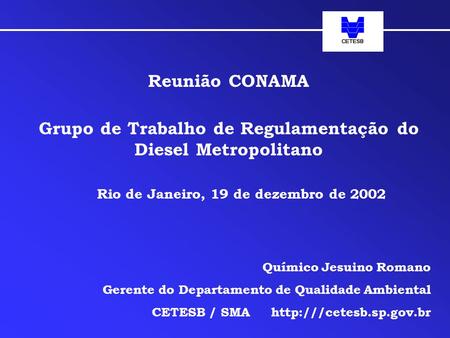 Grupo de Trabalho de Regulamentação do Diesel Metropolitano