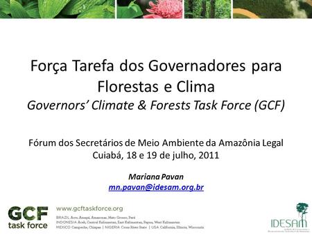Força Tarefa dos Governadores para Florestas e Clima Governors’ Climate & Forests Task Force (GCF) Fórum dos Secretários de Meio Ambiente da Amazônia.