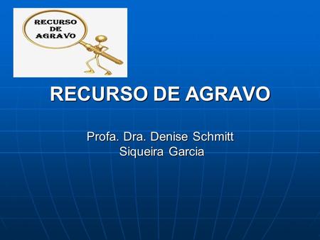 RECURSO DE AGRAVO Profa. Dra. Denise Schmitt Siqueira Garcia