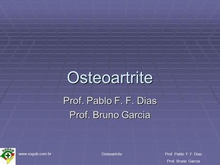 Www.sogab.com.br OsteoartriteProf. Pablo F. F. Dias Prof. Bruno Garcia Osteoartrite Prof. Pablo F. F. Dias Prof. Bruno Garcia.