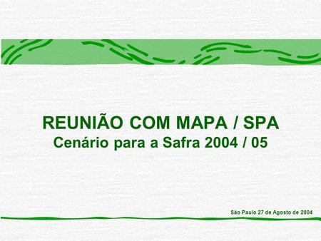 REUNIÃO COM MAPA / SPA Cenário para a Safra 2004 / 05 São Paulo 27 de Agosto de 2004.