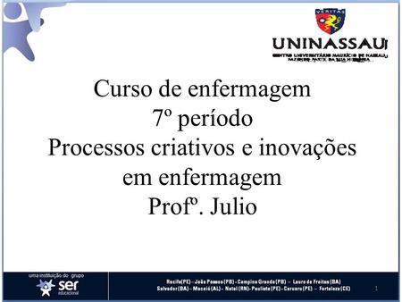 Curso de enfermagem 7º período Processos criativos e inovações em enfermagem Profº. Julio 1.