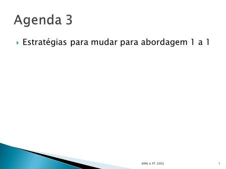 Agenda 3 Estratégias para mudar para abordagem 1 a 1 AMK e FF 2002.