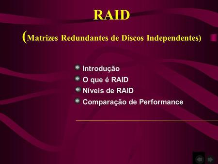 RAID (Matrizes Redundantes de Discos Independentes)