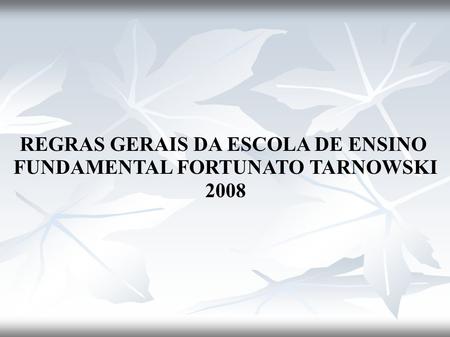 REGRAS GERAIS DA ESCOLA DE ENSINO FUNDAMENTAL FORTUNATO TARNOWSKI 2008.