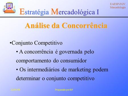 E stratégia M ercadológica I EAESP-FGV Mercadologia 22/01/98Preparado por RF Análise da Concorrência Conjunto Competitivo A concorrência é governada pelo.