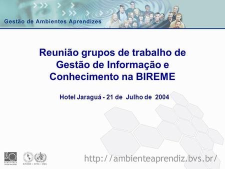 Reunião grupos de trabalho de Gestão de Informação e Conhecimento na BIREME Hotel Jaraguá - 21 de Julho de 2004.