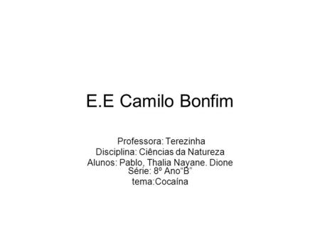 E.E Camilo Bonfim Professora: Terezinha