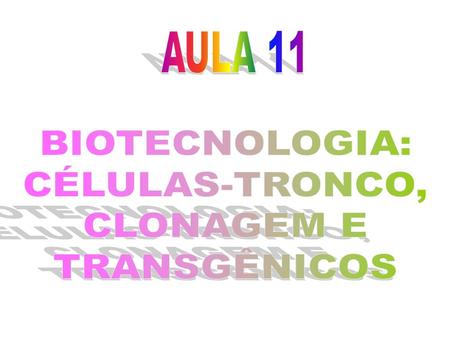 AULA 11 BIOTECNOLOGIA: CÉLULAS-TRONCO, CLONAGEM E TRANSGÊNICOS.