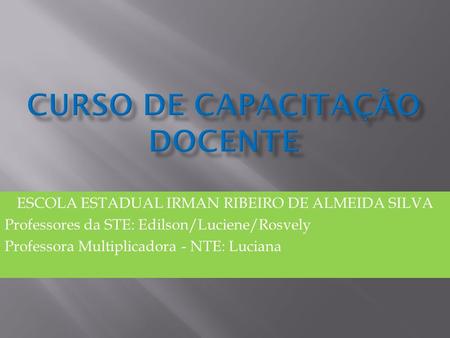 ESCOLA ESTADUAL IRMAN RIBEIRO DE ALMEIDA SILVA Professores da STE: Edilson/Luciene/Rosvely Professora Multiplicadora - NTE: Luciana.