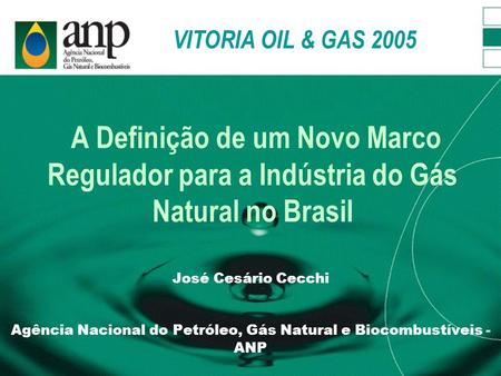 A Definição de um Novo Marco Regulador para a Indústria do Gás Natural no Brasil José Cesário Cecchi Agência Nacional do Petróleo, Gás Natural e Biocombustíveis.