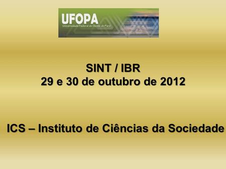ICS – Instituto de Ciências da Sociedade SINT / IBR 29 e 30 de outubro de 2012.