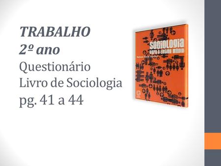 TRABALHO 2º ano Questionário Livro de Sociologia pg. 41 a 44.