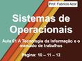 Sistemas de Operacionais Prof. Fabrício Azor Aula 01 A Tecnologia da Informação e o mercado de trabalhos Pagina: 10 – 11 – 12.