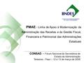 Área de Inclusão Social - BNDES PMAE – Linha de Apoio à Modernização da Administração das Receitas e da Gestão Fiscal, Financeira e Patrimonial das Administrações.