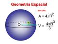Geometria Espacial ESFERA: A = 4R 2 . V = ___ 3 4R R O.