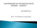 MATEMÁTICA I Prof. Ari Antonio Francischini.  O egresso deverá possuir sólida formação histórico-teórico-quantitativa e visão sistêmica e integradora.
