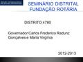 SEMINÁRIO DISTRITAL FUNDAÇÃO ROTÁRIA DISTRITO 4780 Governador Carlos Frederico Radunz Gonçalves e Maria Virgínia 2012-2013 1.