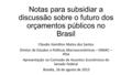 Notas para subsidiar a discussão sobre o futuro dos orçamentos públicos no Brasil Cláudio Hamilton Matos dos Santos Diretor de Estudos e Políticas Macroeconômicas.