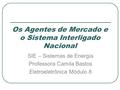 Os Agentes de Mercado e o Sistema Interligado Nacional SIE – Sistemas de Energia Professora Camila Bastos Eletroeletrônica Módulo 8.