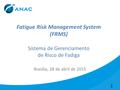 Fatigue Risk Management System (FRMS) Sistema de Gerenciamento de Risco de Fadiga Brasília, 28 de abril de 2015 1.