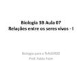 Biologia 3B Aula 07 Relações entre os seres vivos - I