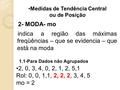 Medidas de Tendência Central ou de Posição 2- MODA- mo 1.1-Para Dados não Agrupados indica a região das máximas freqüências – que se evidencia – que está.