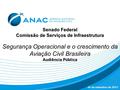 04 de setembro de 2013 Senado Federal Comissão de Serviços de Infraestrutura Segurança Operacional e o crescimento da Aviação Civil Brasileira Audiência.