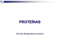 PROTEÍNAS Prof. Ms. Rodrigo Alves do Carmo. 1. Elementos estruturais (colágeno, queratina); 2. Contração e movimentação (actina e miosina); 3. Fonte de.