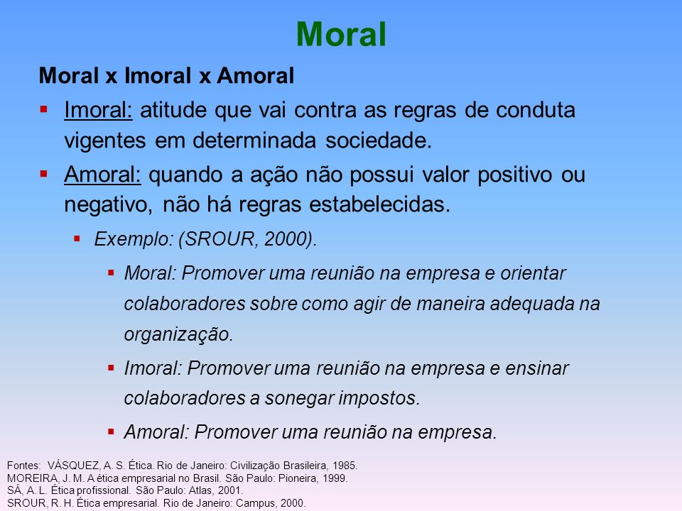 Exemplos de etica e moral