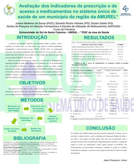 Avaliação dos indicadores de prescrição e de acesso a medicamentos no sistema único de saúde de um município da região da AMUREL Juliana Medeiros de Souza.