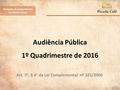 Audiência Pública 1º Quadrimestre de 2016 Art. 9°, § 4° da Lei Complementar nº 101/2000 Avaliação do Cumprimento das Metas Fiscais.