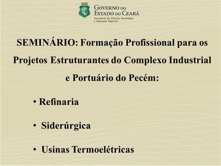 SEMINÁRIO: Formação Profissional para os Projetos Estruturantes do Complexo Industrial e Portuário do Pecém: Refinaria Siderúrgica Usinas Termoelétricas.