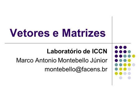 Vetores e Matrizes Laboratório de ICCN Marco Antonio Montebello Júnior
