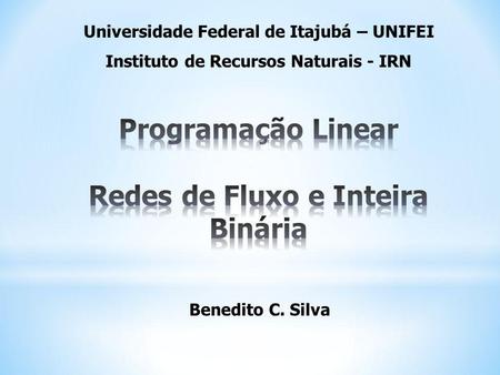 Benedito C. Silva Universidade Federal de Itajubá – UNIFEI Instituto de Recursos Naturais - IRN.