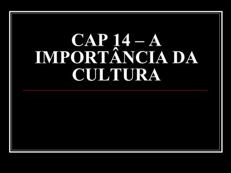 CAP 14 – A IMPORTÂNCIA DA CULTURA