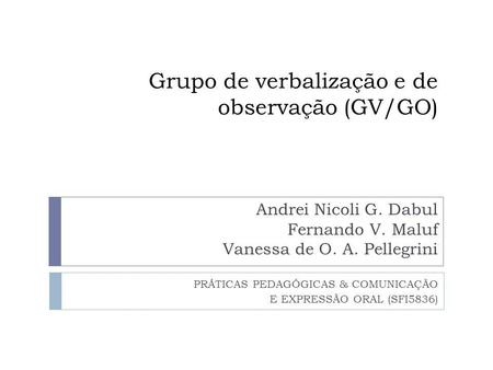 Grupo de verbalização e de observação (GV/GO)