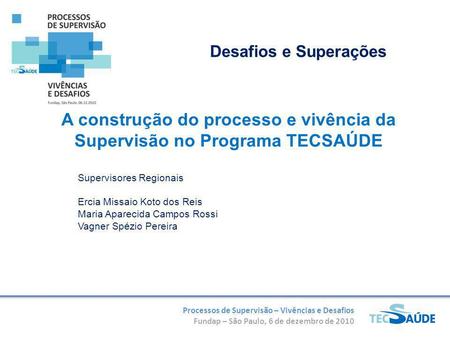Processos de Supervisão – Vivências e Desafios Fundap – São Paulo, 6 de dezembro de 2010 A construção do processo e vivência da Supervisão no Programa.