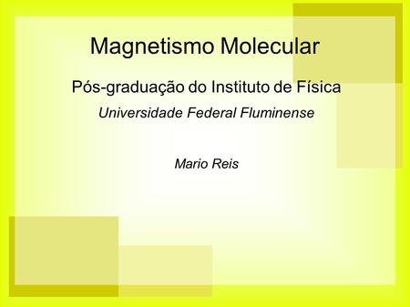 Magnetismo Molecular Pós-graduação do Instituto de Física Universidade Federal Fluminense Mario Reis.