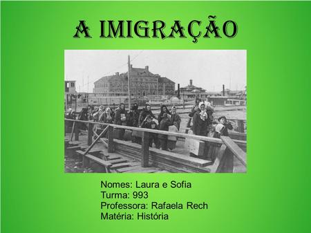 A imigração Nomes: Laura e Sofia Turma: 993 Professora: Rafaela Rech Matéria: História.