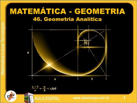 1 Matemática e suas Tecnologias AULA DIGITAL MATEMÁTICA - GEOMETRIA 46. Geometria Analítica AULA DIGITAL.