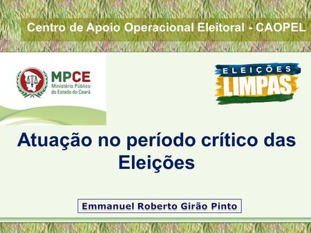 Atuação no período crítico das Eleições Centro de Apoio Operacional Eleitoral - CAOPEL.