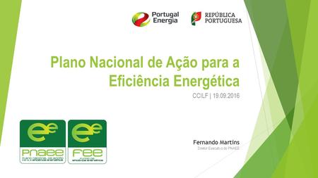 Plano Nacional de Ação para a Eficiência Energética CCILF | Fernando Martins Diretor Executivo do PNAEE.