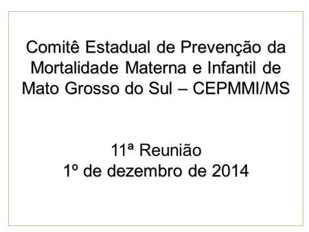 Comitê Estadual de Prevenção da Mortalidade Materna e Infantil de Mato Grosso do Sul – CEPMMI/MS ª Comitê Estadual de Prevenção da Mortalidade Materna.