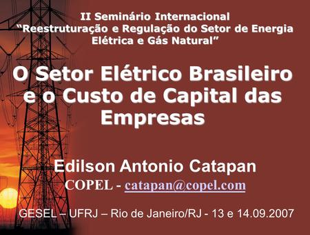 O Setor Elétrico Brasileiro e o Custo de Capital das Empresas