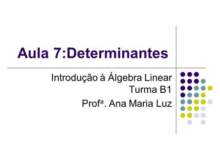 Introdução à Álgebra Linear Turma B1 Profa. Ana Maria Luz